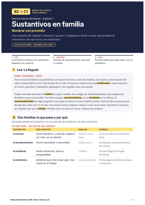 First page of Sustantivos en familia