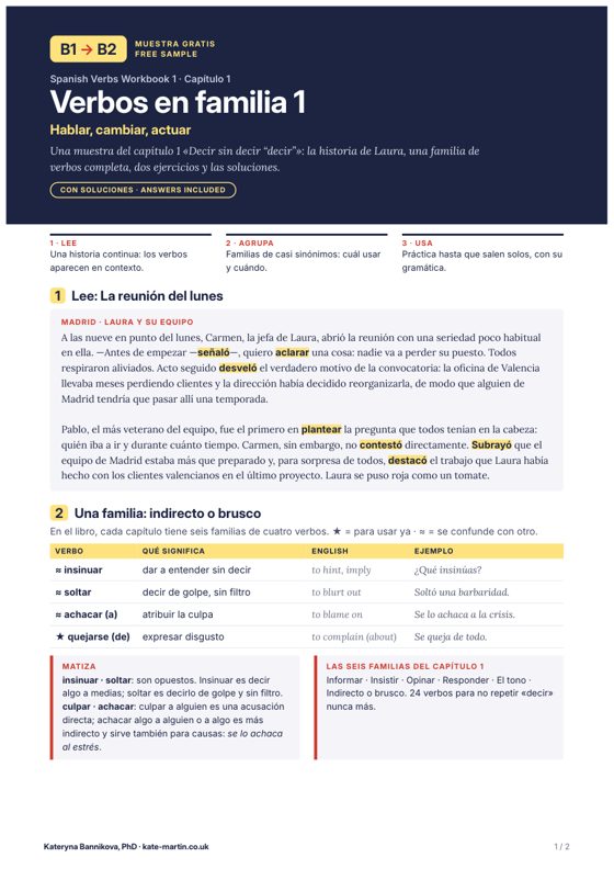 First page of Verbos en familia 1