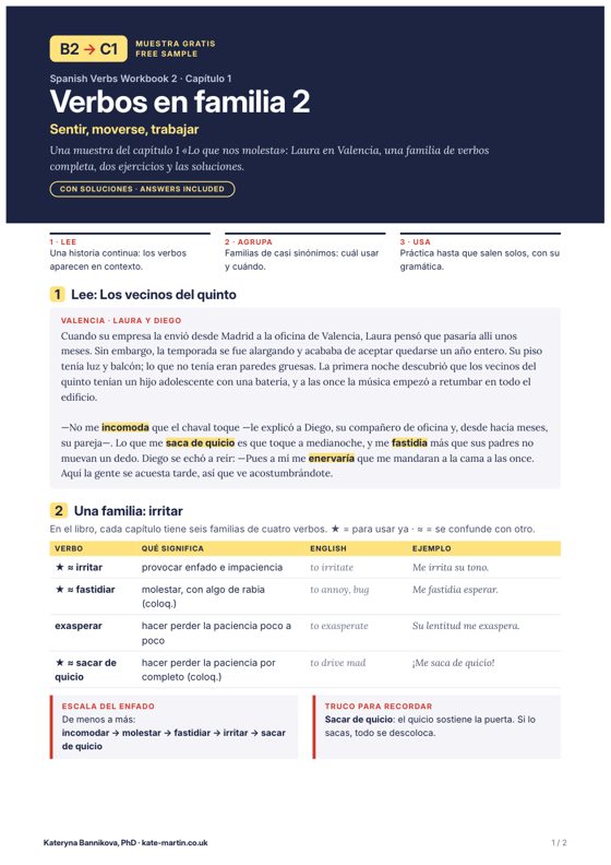 First page of Verbos en familia 2